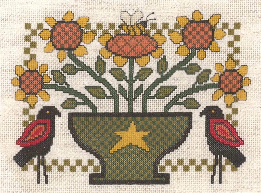 Cross Stitch Pattern Chart Sunfower Row Annie Beez Folk Art Etsy